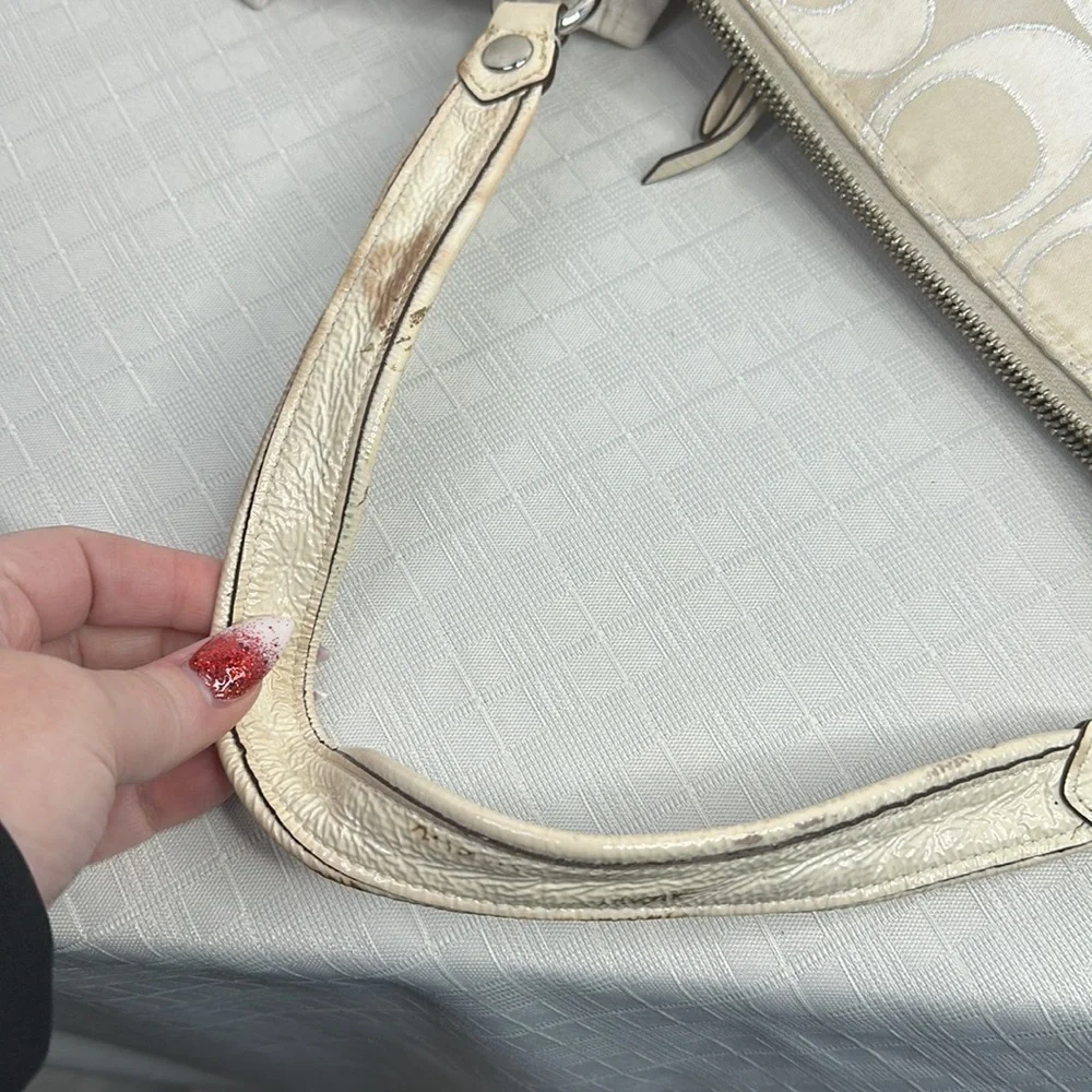 Coach Poppy medium satchel hobo Handbag M1093-17047 gray canvas metallic Accents